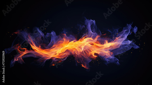 fire flames on black background, Dark blue orange smoke abstract background
