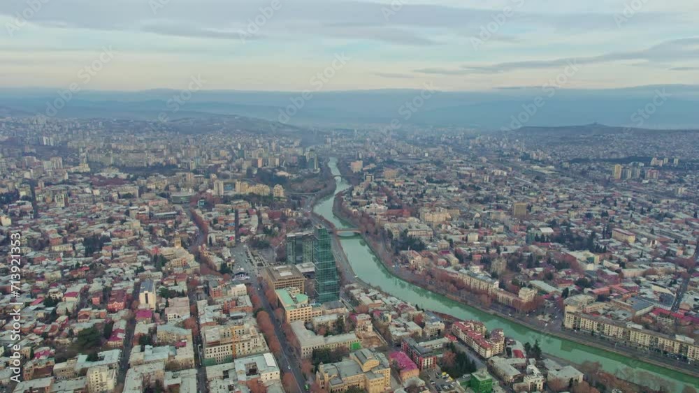 Drone flies above Tbilisi Georgia Drone flies above Tbilisi Georgia
