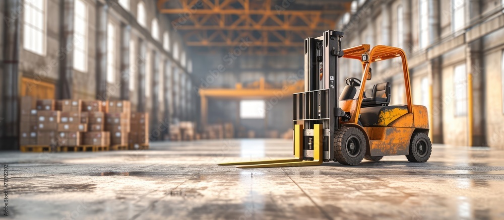 Forklift Tractor Loading Package Boxes into Cargo Container at Dock Warehouse Delivery Service Supply Chain Shipping Warehouse Logistics Cargo Shipment Freight Truck Transportation. Creative Banner Forklift Tractor Loading Package Boxes into Cargo Container at Dock Warehouse Delivery Service Supply Chain Shipping Warehouse Logistics Cargo Shipment Freight Truck Transportation. Creative Banner