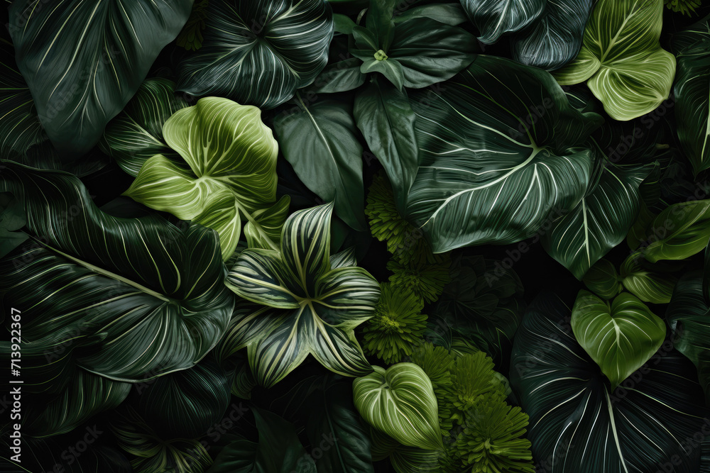 Vibrant green tropical leaves