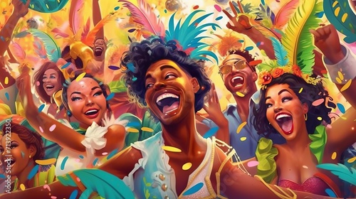 Brazilian carnival - Happy people celebrating brazilian carnival, Generative ai