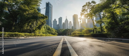 cityscape and skyline of nanjing from empty asphalt road. Creative Banner. Copyspace image photo
