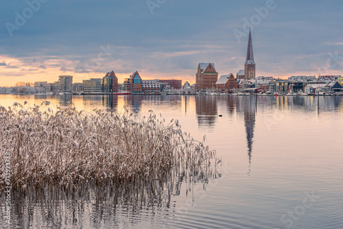Blick über die Warnow auf die Hansestadt Rostock im Winter photo
