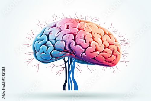 Human brain creative colorful skull, left and right brain hemisphere, cerebral human mind Illustration, brain, hemisphere. Colorful business vector, agile brain hemispheres synapses communicating photo