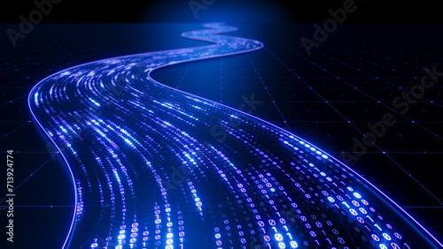 Streaming data, binary data moving on a digital road - Digital Code road concept photo