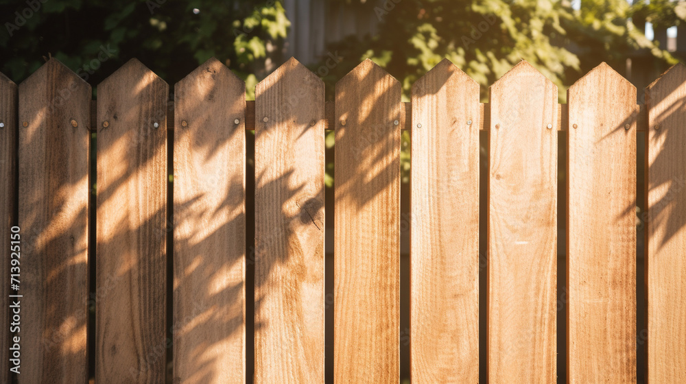 Wooden fence close-up in sunny weather, generative AI Wooden fence close-up in sunny weather, generative AI