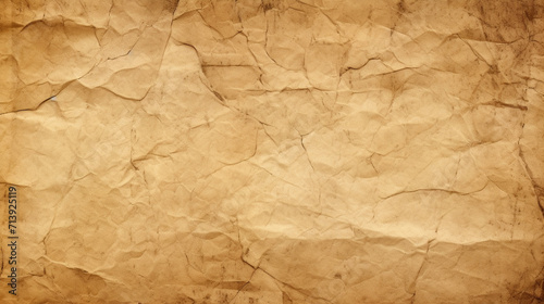 Seamless vintage beige brown wrinkled and creased parchment paper background texture. Rustic grunge scrapbook craft cardstock or old book page pattern  generative AI