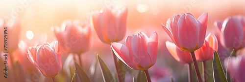 pink tulips in a field with sunlight, Beautiful tulip bouquet on bokeh background, Thanksgiving Mother's Day, valentines day