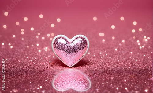 A small white heart on a sparkling soft pink background. Generative AI