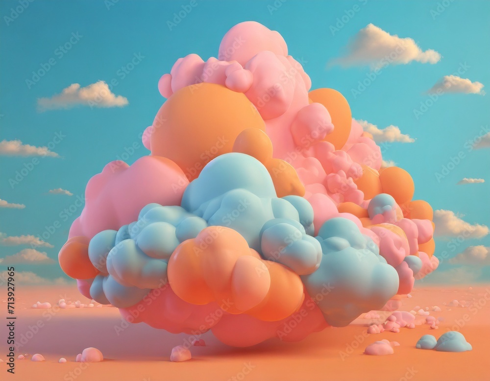 Pink 3d render background of a sunset with clouds and water, design for wallpaper, banners, web design and canvas