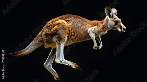 Jumping Kangaroo on isolated black background, World Animals Day, World Wildlife Day, Jungle Life, Religious Animals, National Animals, House Pets, Generative Ai