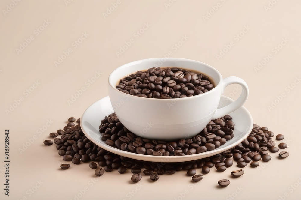 Fototapeta premium A white cup filled with coffee beans