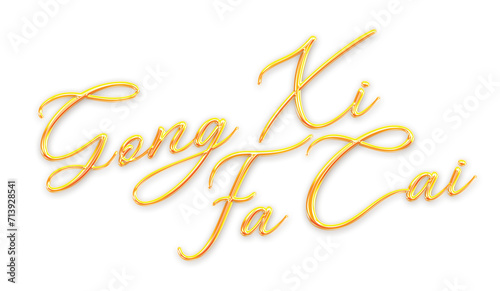 Gong Xi Fa Cai - Text Wording Lettering Cursive Emboss Embossed Red Greeting Greetings Lunar New Year CNY Chinese International Celebration Word Banner Typography Font Layout Annual Event Holiday