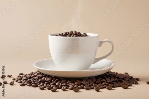 A white cup filled with coffee beans