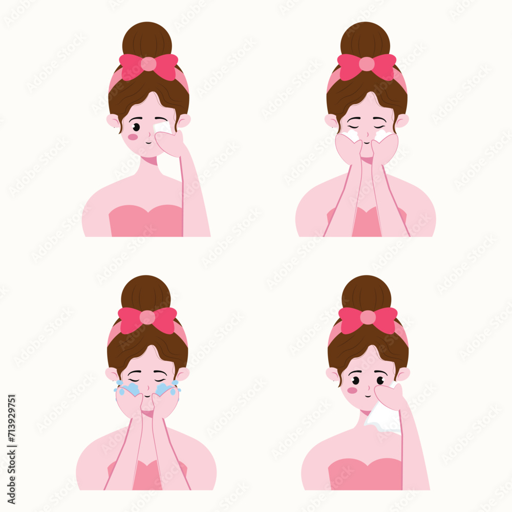 vector illustration of steps to clean the face