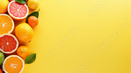 Colorful Citrus Fruits on Pantone Background     Fresh and Juicy Fruit Flatlay for Summer Promotions and Advertising with Copy-space