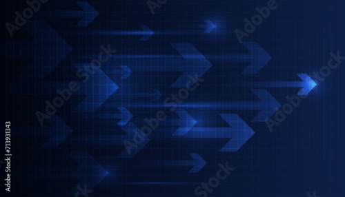 blue glowing arrow light background. Future digital growth technology