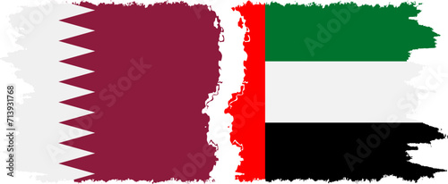 United Arab Emirates and Qatar grunge flags connection vector