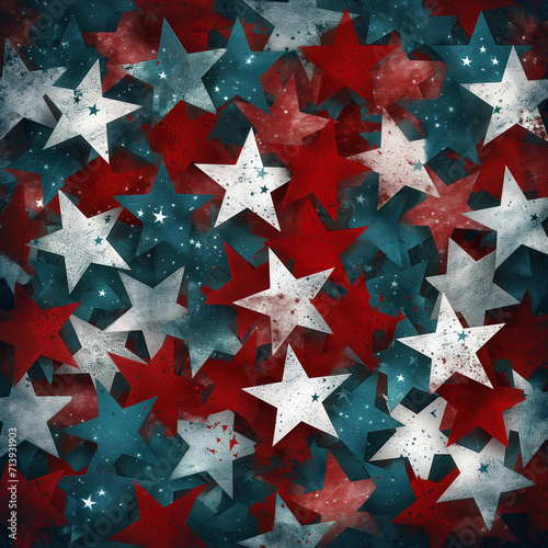 A vibrant abstract background adorned with red, blue, and white stars, creating a patriotic and eye-catching visual spectacle photo
