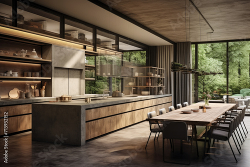 Modern kitchen interior design with dining table and decoration © LFK