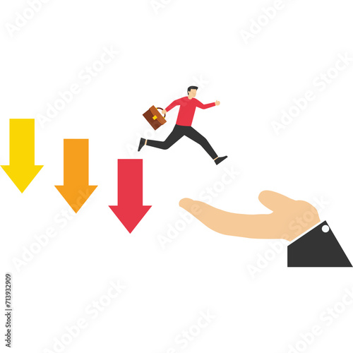 Businessman and support hand after business slump, Vector illustration in flat style