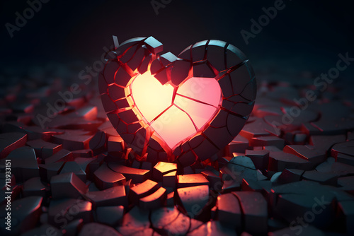 Glowing Heart with Broken Hearts