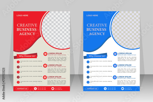New corporate business flyer template design set with blue and red color. marketing, business proposal, promotion, advertise, publication, cover page.