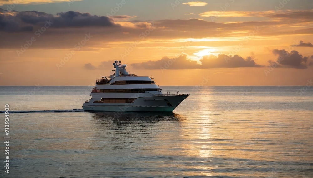 Cruise Ship Sailing Serenely at Sunset on Calm Ocean Waters