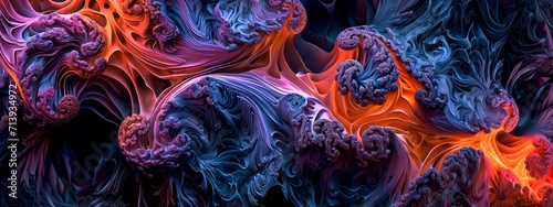 A mesmerizing display of vibrant chaos  where abstract forms and patterns collide in a stunning fractal art masterpiece