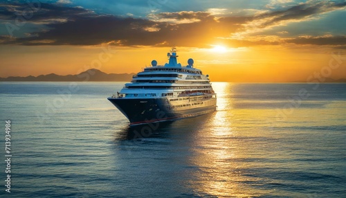 Cruise Ship Sailing Serenely at Sunset on Calm Ocean Waters © fidznet