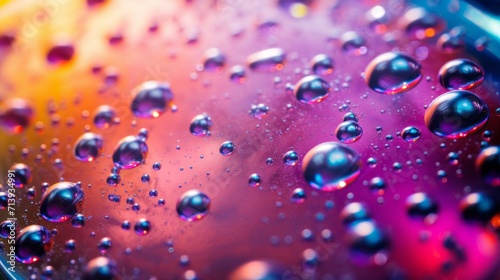 Vibrant macro shot  close-up of a bubble in carbonated beverage with mesmerizing iridescent textures