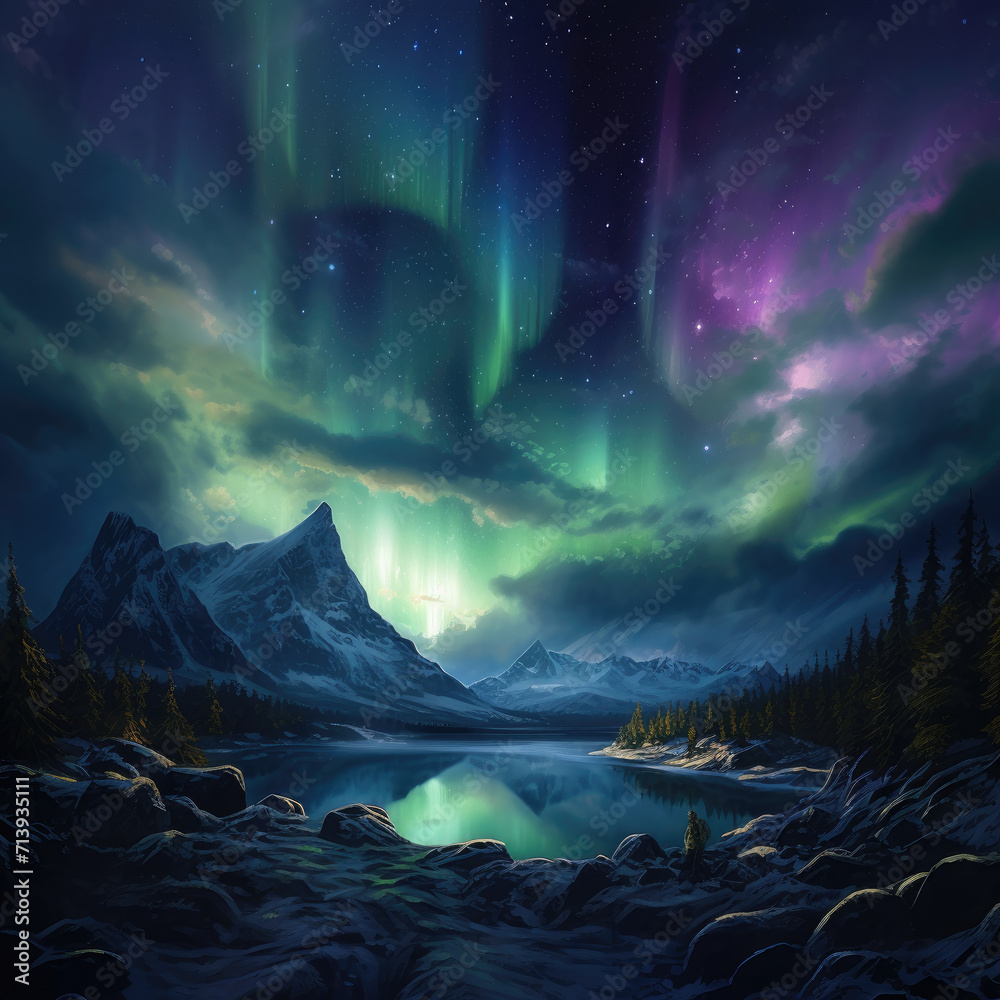 Northern lights night landscape wallpaper background