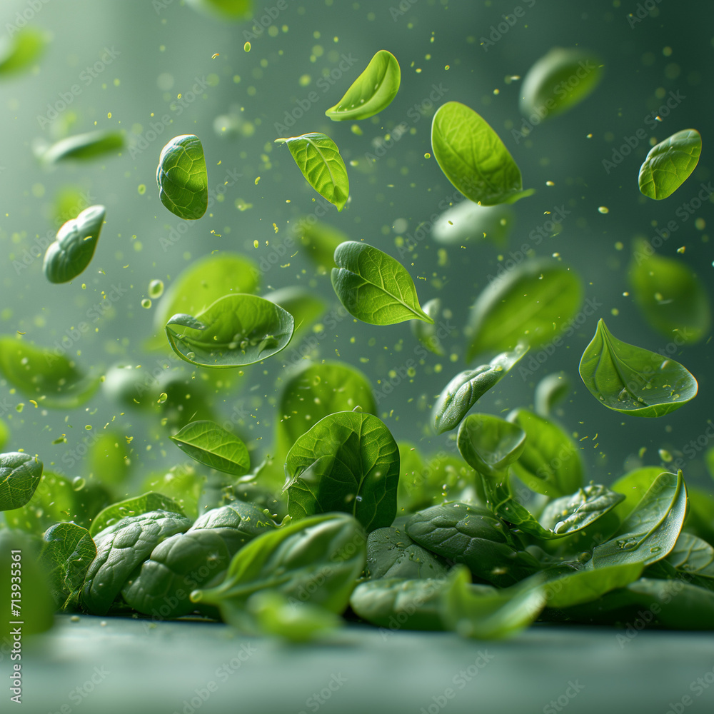 Fresh spinach falling in studio Fresh spinach falling in studio