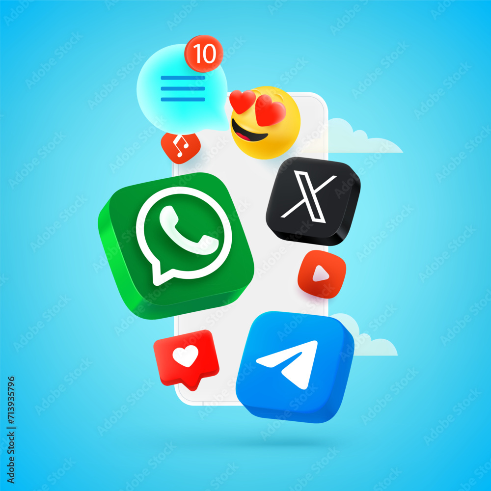 Using modern media platforms Whatsapp, X, Telegram via modern mobile ...