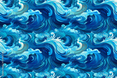blue oceans background, swirling water, swell or wave. colorful turbulence, environmental awareness, freehand painting. sea abstract background, stormy seascapes. sky-blue and navy. seamless pattern.