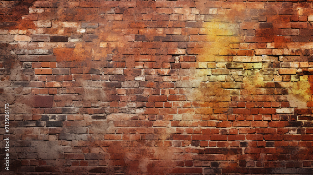 Naklejka premium Old brick wall background, light colors grunge texture or pattern for design. Generative ai