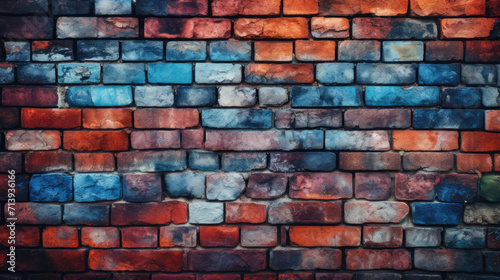 Old brick wall background, jazzy colors grunge texture or pattern for design. Generative ai