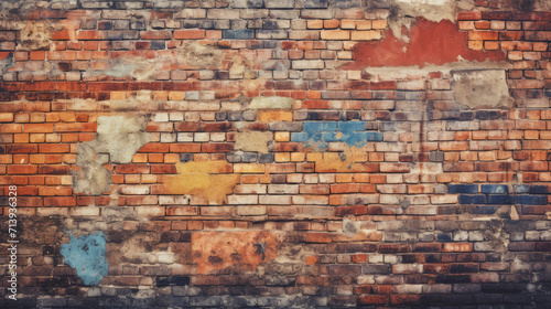 Old brick wall background  retro colors grunge texture or pattern for design. Generative ai