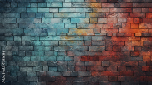 Old brick wall background, technology colors grunge texture or pattern for design. Generative ai