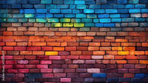 Old brick wall background, vibrant colors grunge texture or pattern for design. Generative ai