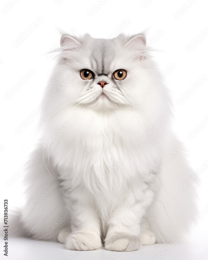 Proud Persian Cat Sitting in Front of White Background. The Perfect Pet for Animal Lovers