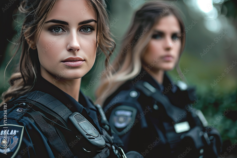 Fototapeta premium photo of beautiful police women wearing police uniforms