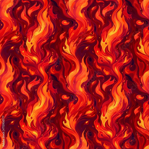 colorful abstract burning fire, seamless pattern. bonfire, lava, magma, flashes of flame, conflagration. smooth shape, bright expressive detailed background.