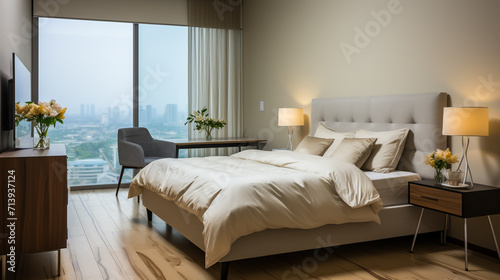 3d rendering luxury modern bedroom suite in hotel