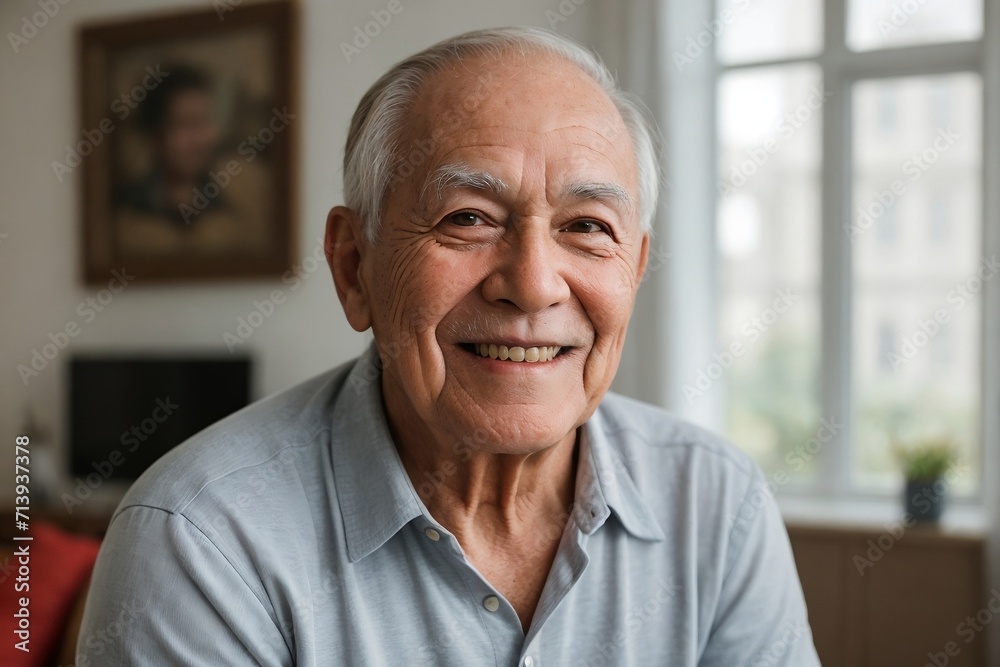 Handsome aged man enjoys his life at home, Happiness, and Retirement concept.