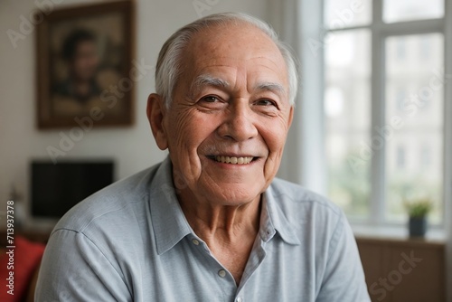 Handsome aged man enjoys his life at home, Happiness, and Retirement concept.