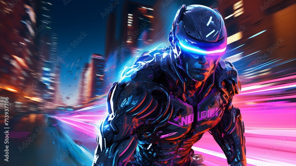 Neon-Charged Cyborg Street Runner Neon-Charged Cyborg Street Runner