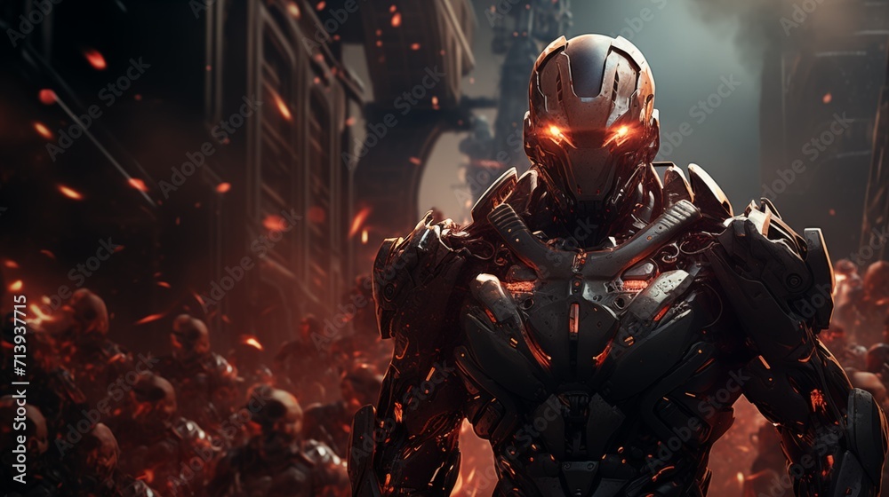 Futuristic Cyborg Leader in Sci-Fi War Setting Futuristic Cyborg Leader in Sci-Fi War Setting