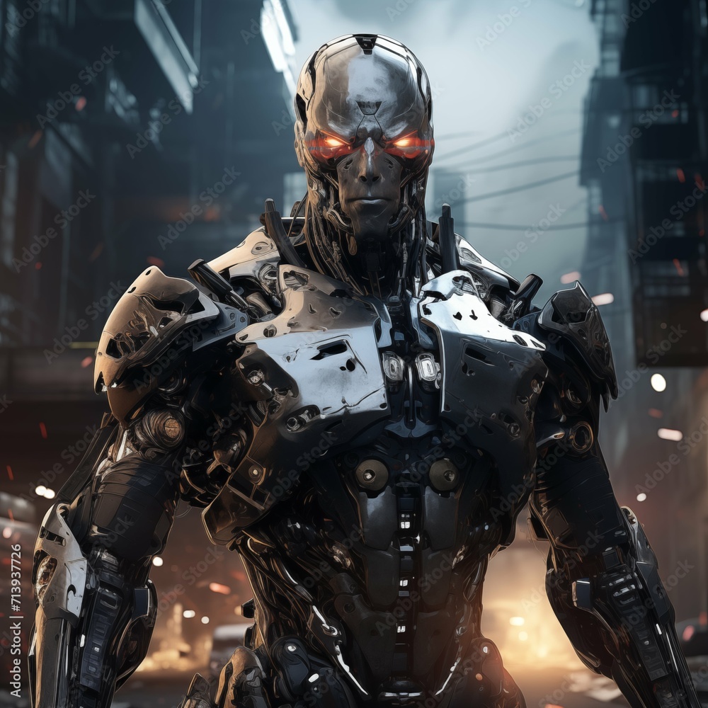 Futuristic Cyborg Leader in Sci-Fi War Setting Futuristic Cyborg Leader in Sci-Fi War Setting