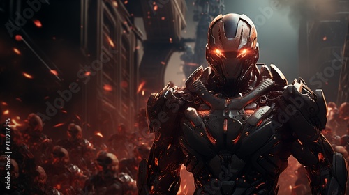 Futuristic Cyborg Leader in Sci-Fi War Setting